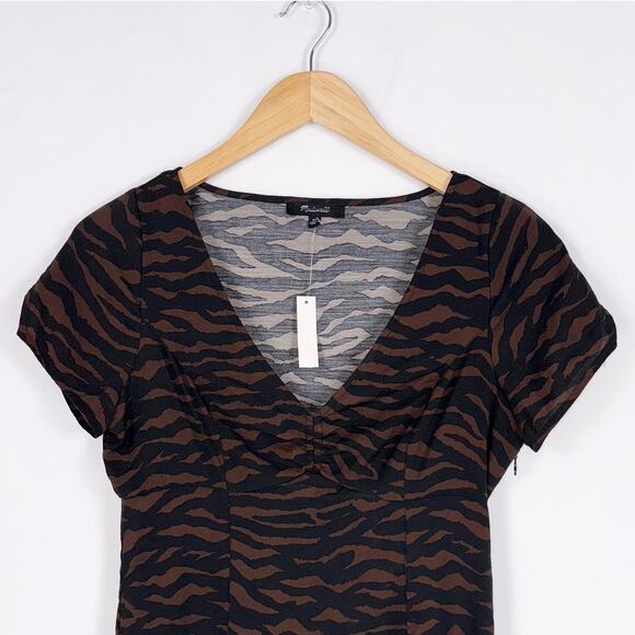 Madewell Dress Womens 0  Brown Black Zebra V-Neck Mini Abstract Animal - Picture 4 of 15
